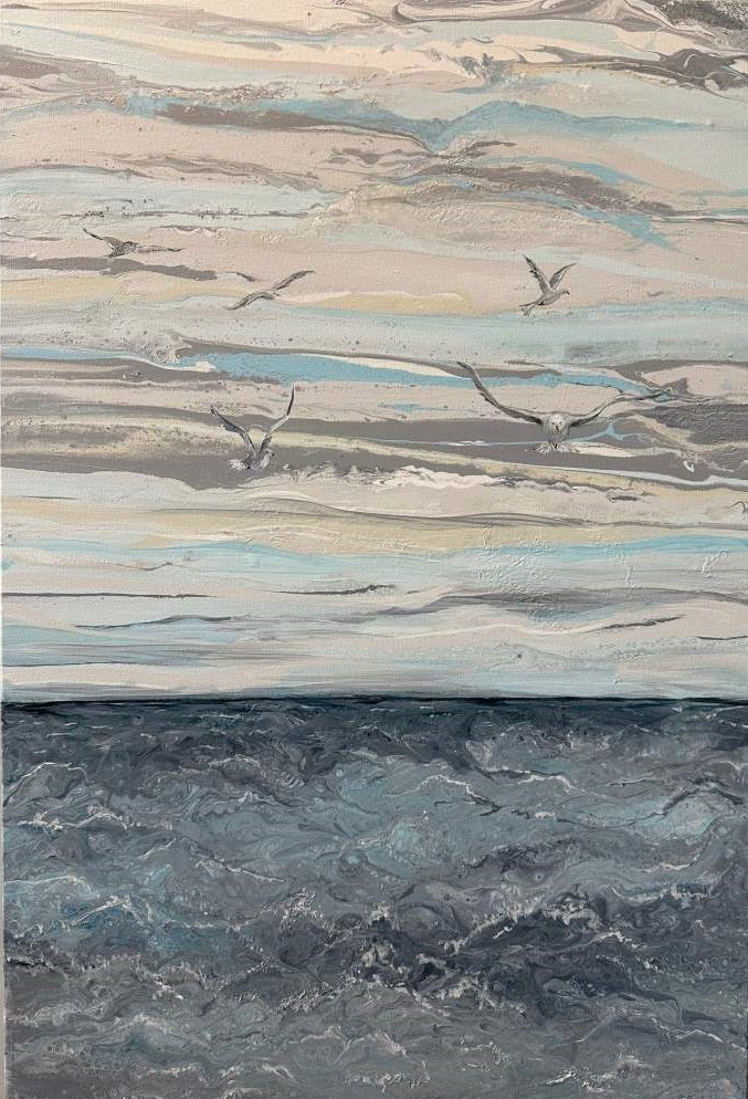 Seagulls On Gray (24x36)