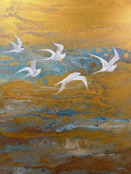 Seagulls On Golden Sky (30x40)